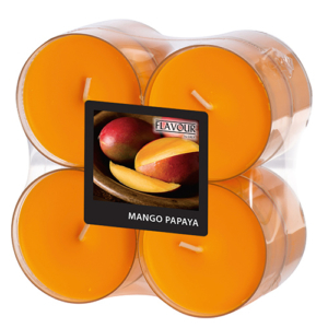 8 "Flavour" Maxi Duftlichte Ø 59 mm · 24 mm pfirsich - Mango-Papaya in Polycarbonathülle