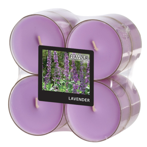 8 "Flavour" Maxi Duftlichte Ø 59 mm · 24 mm violett - Lavender in Polycarbonathülle