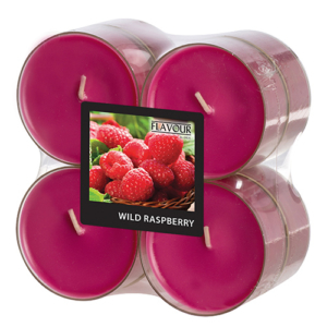 8 "Flavour" Maxi Duftlichte Ø 59 mm · 24 mm weinrot - Wild Raspberry in Polycarbonathülle